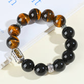 Natural Yellow Tiger Eye Stone Silver Obsidian Bracelet - Light & Power